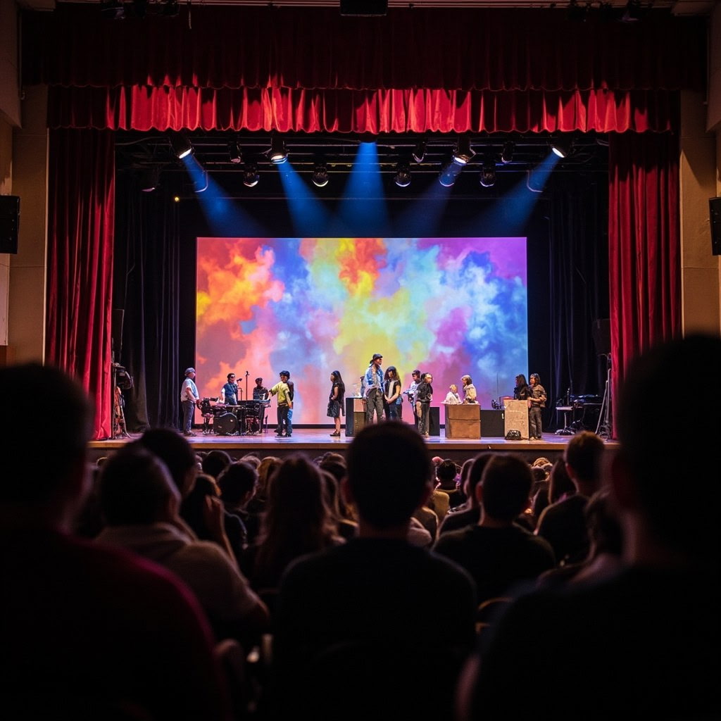 Concert stage lighting with beam effects
