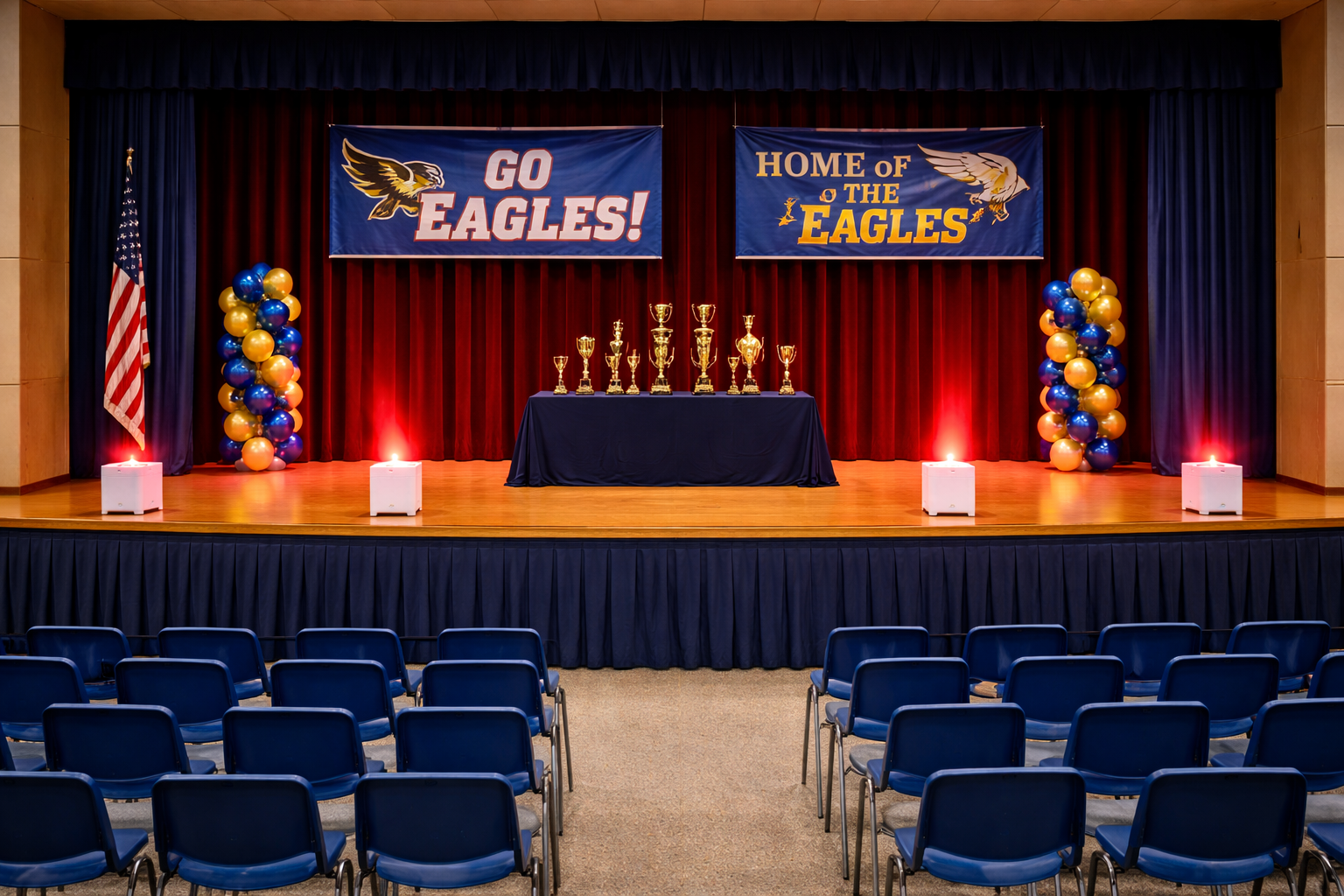 Stage lighting for a graduation ceremony